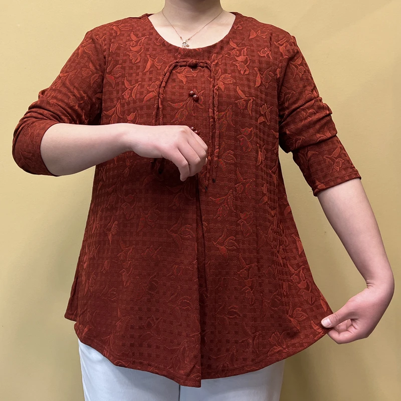 120-260斤特大码妈妈装加肥加大宽松长袖T恤中老年复古国风小衫女