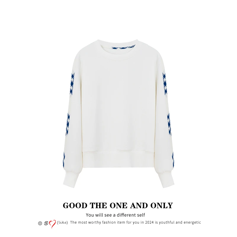 宝莎伦蓝格圆领卫衣女款爆款2025新款正品宽松时尚休闲白色卫衣