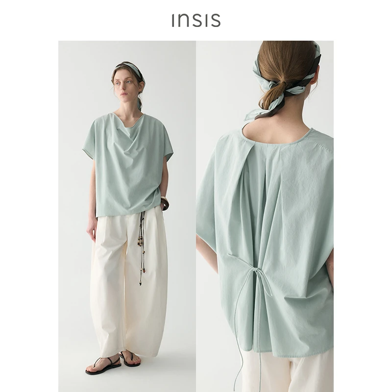 INSISFEMME荡领连袖后背褶裥宽松短上衣FN25211209
