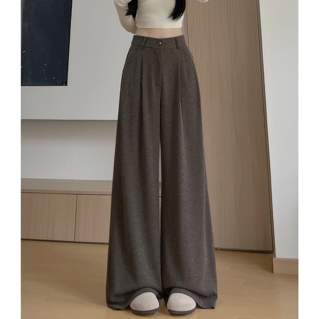 韩版糯米西装裤女秋2025新款直筒修型遮肉高腰宽松显瘦阔腿休闲裤