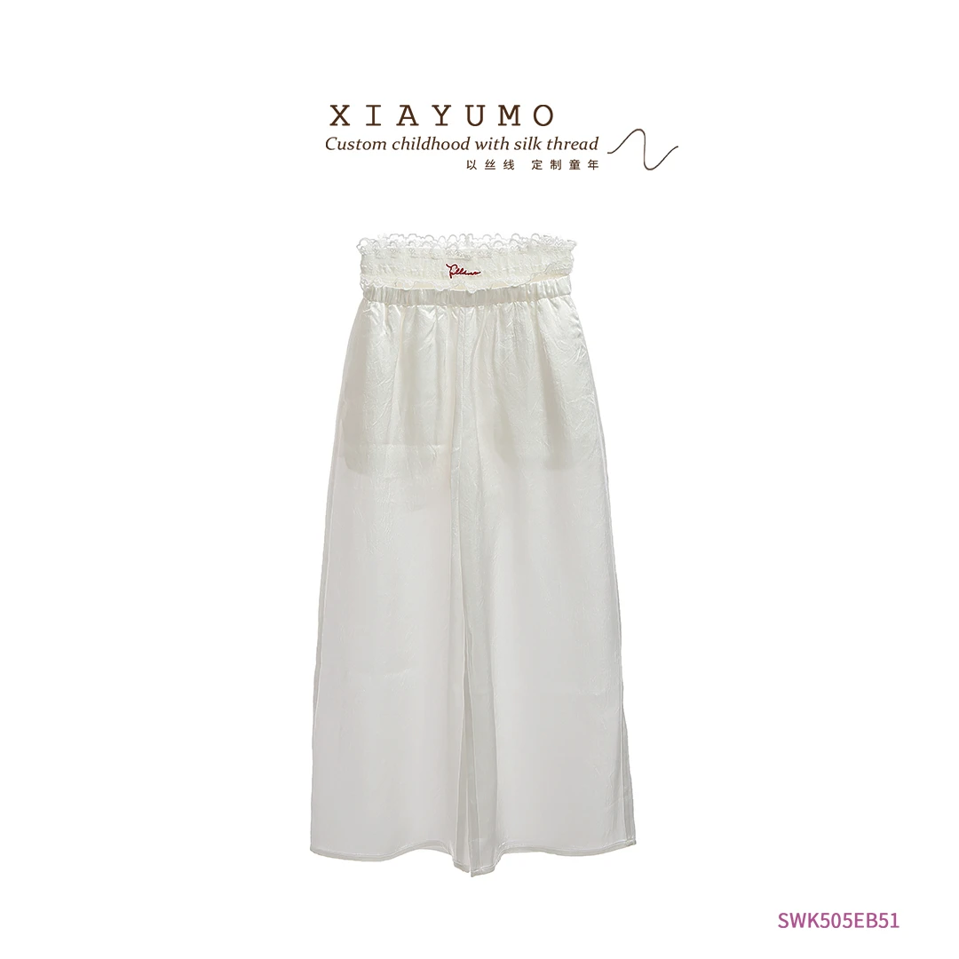 夏羽墨女童夏季新款白色蕾丝边长裤时尚气质百搭阔腿裤