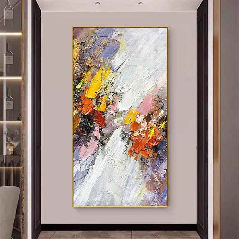 纯手绘油画橙浪抽象挂画玄关客厅背景墙装饰画轻奢肌理壁画竖版