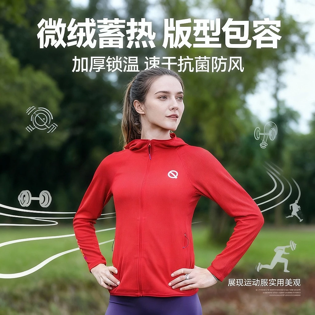 加厚呼吸方格连帽开衫外套 马拉松运动户外秋季