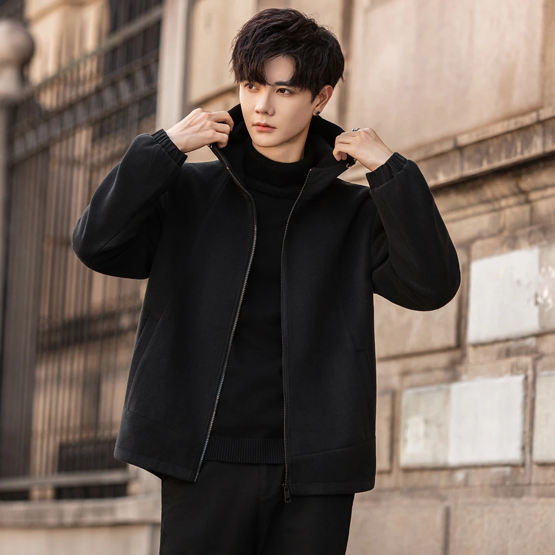 捷尔麦男士外套秋季新款摇粒绒连帽短款休闲保暖潮流宽松百搭夹克