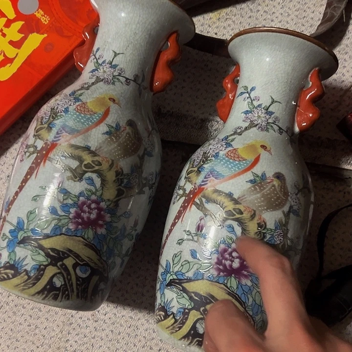软陶两只鸟的花瓶一对