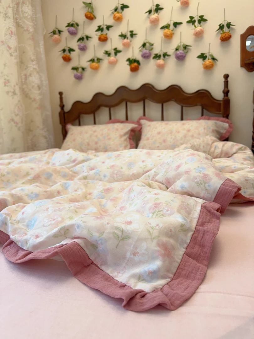 云水谣—2025新款全棉双层纱四件套ins风居家四件套全棉宿舍用