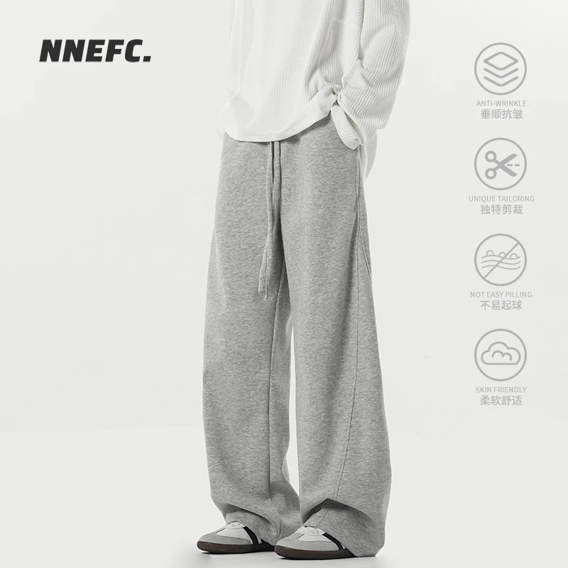 NNEFC美式休闲高街弯刀裤男女秋冬潮牌加绒加厚运动重磅百搭卫裤