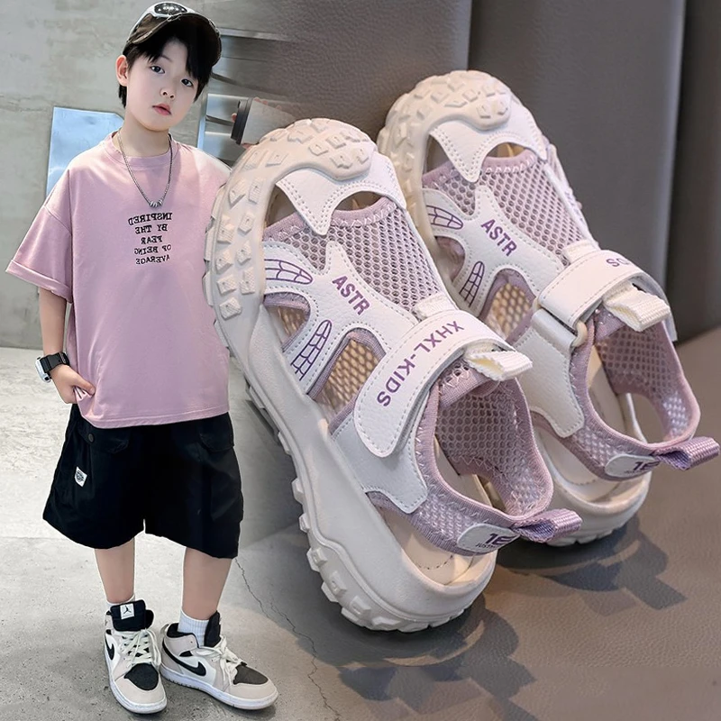 ABC儿童透气网面运动凉鞋女童框子鞋夏季中大童防踢包头溯溪鞋