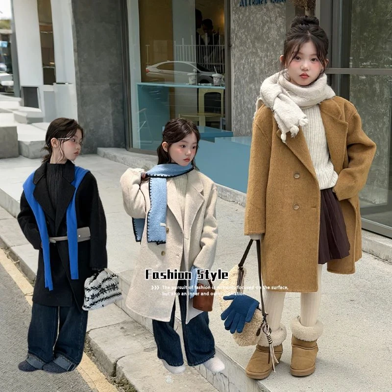 女童风衣2025新款秋冬装毛呢大衣中大童新款韩版洋气廓形毛呢外套