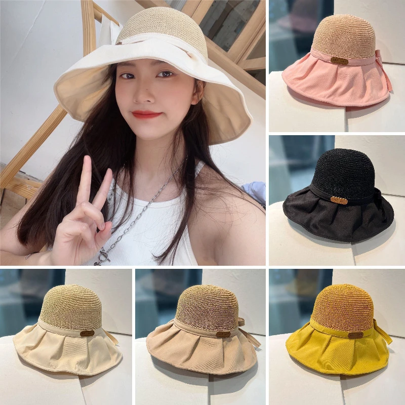 大帽檐遮脸渔夫帽女夏天遮阳帽韩版百搭出游防晒草编太阳帽子薄款