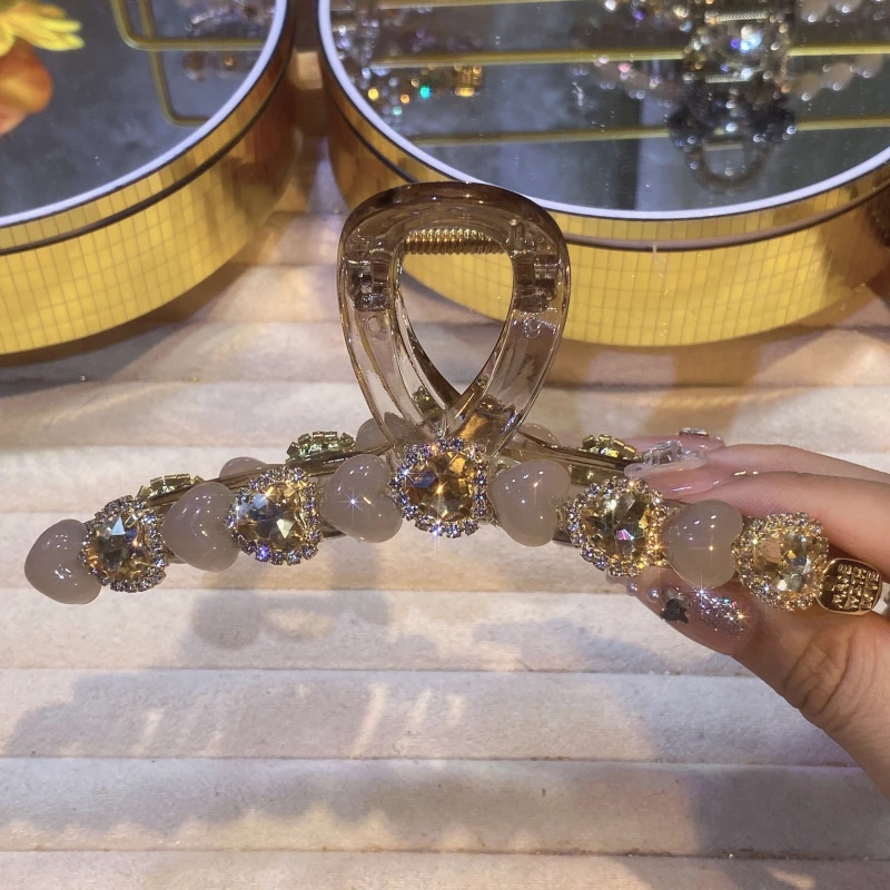 C1078新款桃心水晶珠珠轻奢精致百搭抓夹后脑勺盘发夹