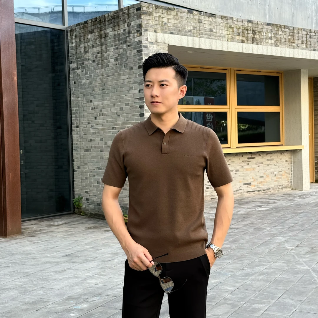 小杰/L-Jie 早秋男士休闲时尚针织弹力polo衫（0002）
