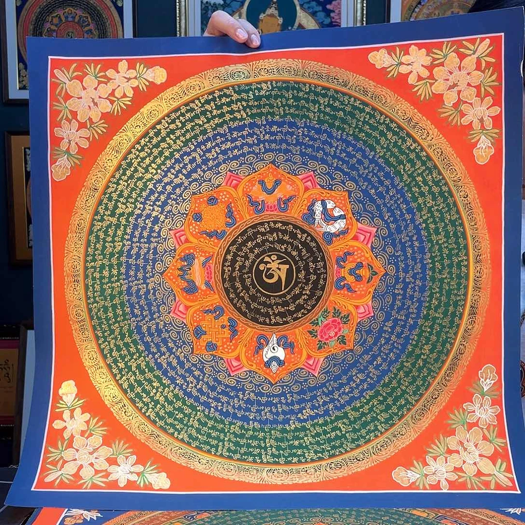 卷轴画手绘唐卡 50厘米六字