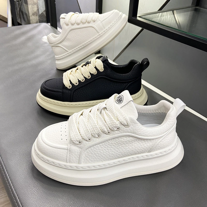 轻奢轻质软底高弹2025秋季皮面百搭厚底休闲大头鞋面包鞋板鞋男鞋