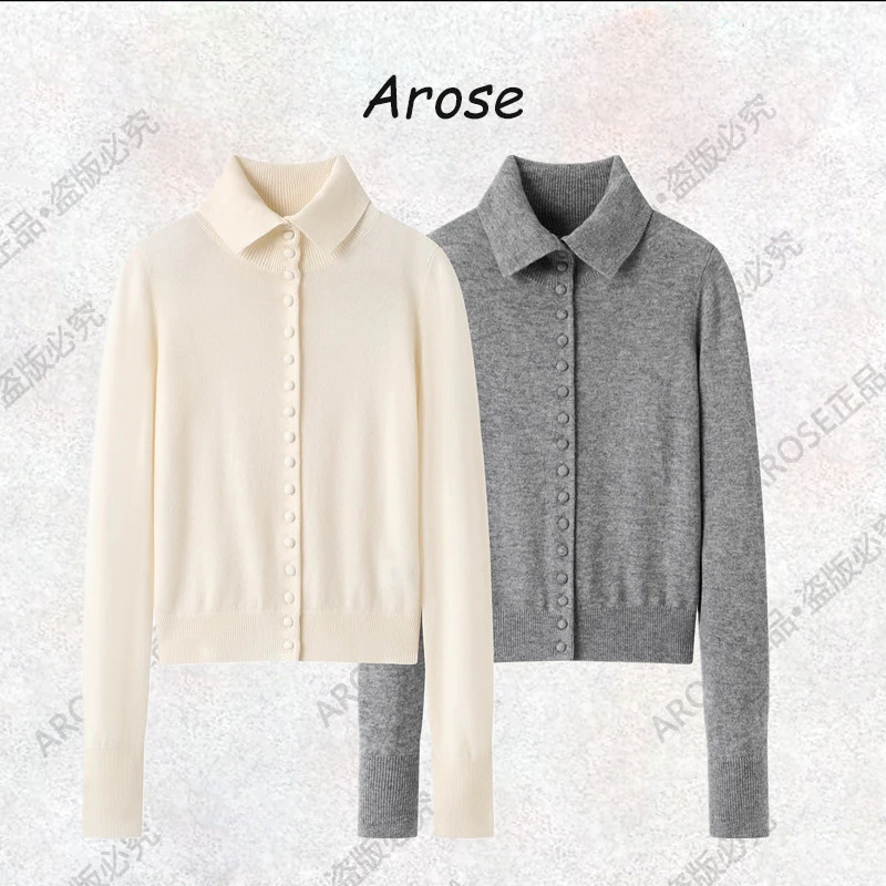 【AR0SE•正品】艾家上新翻领针织毛针织衫开衫衬衫长袖针织衫7173
