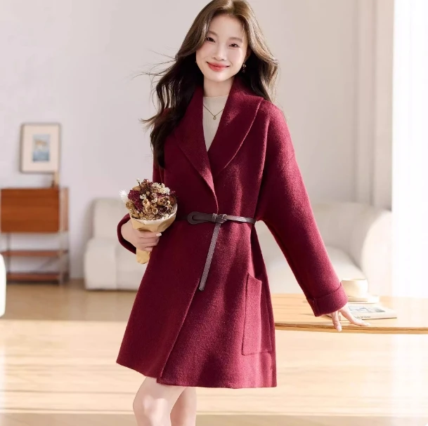 【伍老师身上同款】高端慵懒风收腰系带大衣长款羊毛针织开衫外套