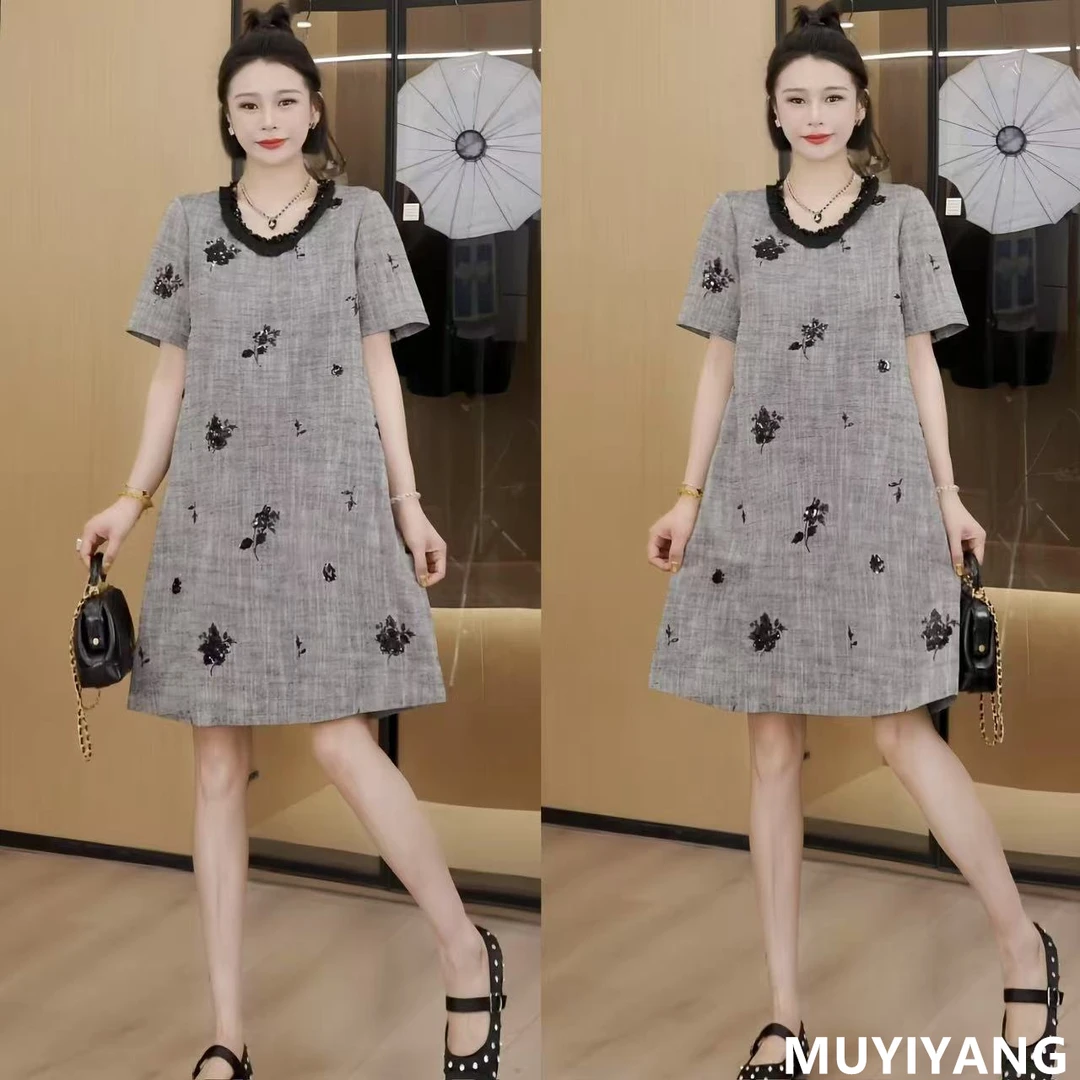 【愈见】设计感小众玫瑰珠片刺绣花高定连衣裙 裙长90 25-198#