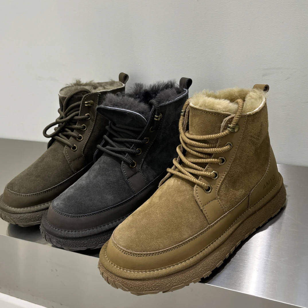 冬季男士牛皮高帮加绒加厚保暖防滑户外休闲雪地靴