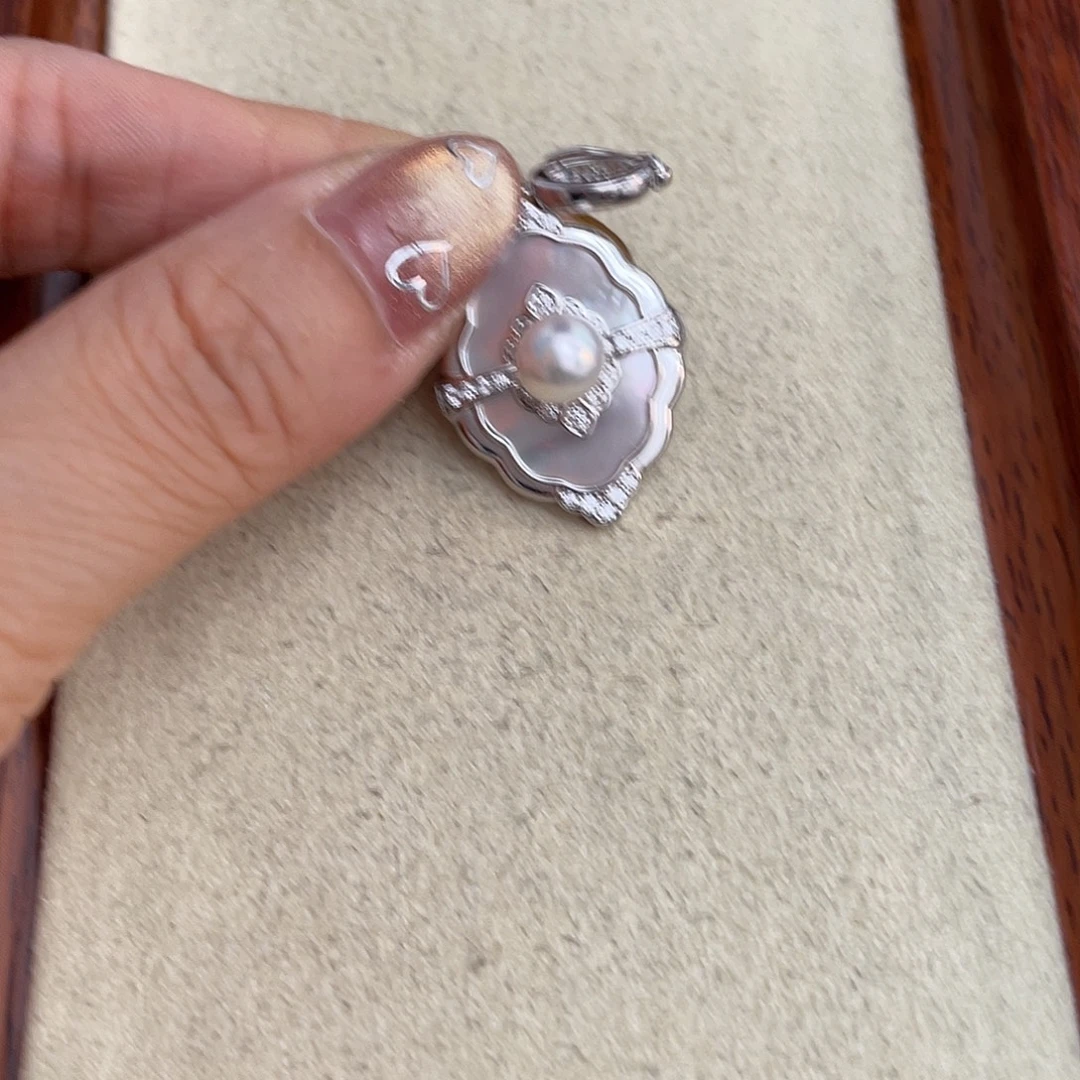 海水珍珠银S925镶嵌吊坠(不含链)