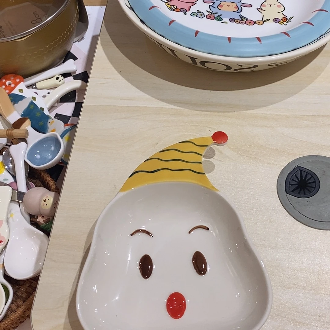 陶小丑黄色沾料碟子