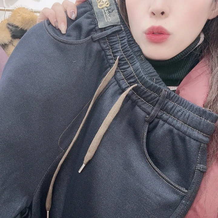 单宁蓝牛仔裤加绒