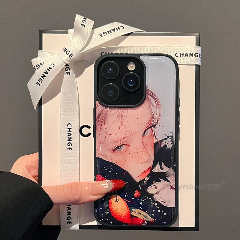 小众欧美雀斑女孩油画16ProMax手机壳新款iPhone15pro高级感艺术
