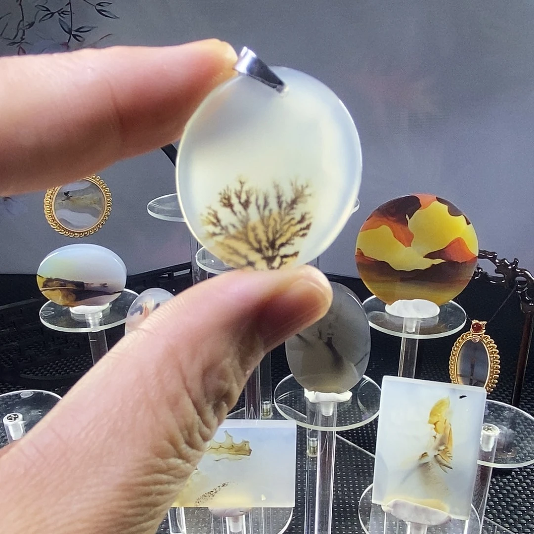 合成碳硅石非金属时尚图纹画面石饰品