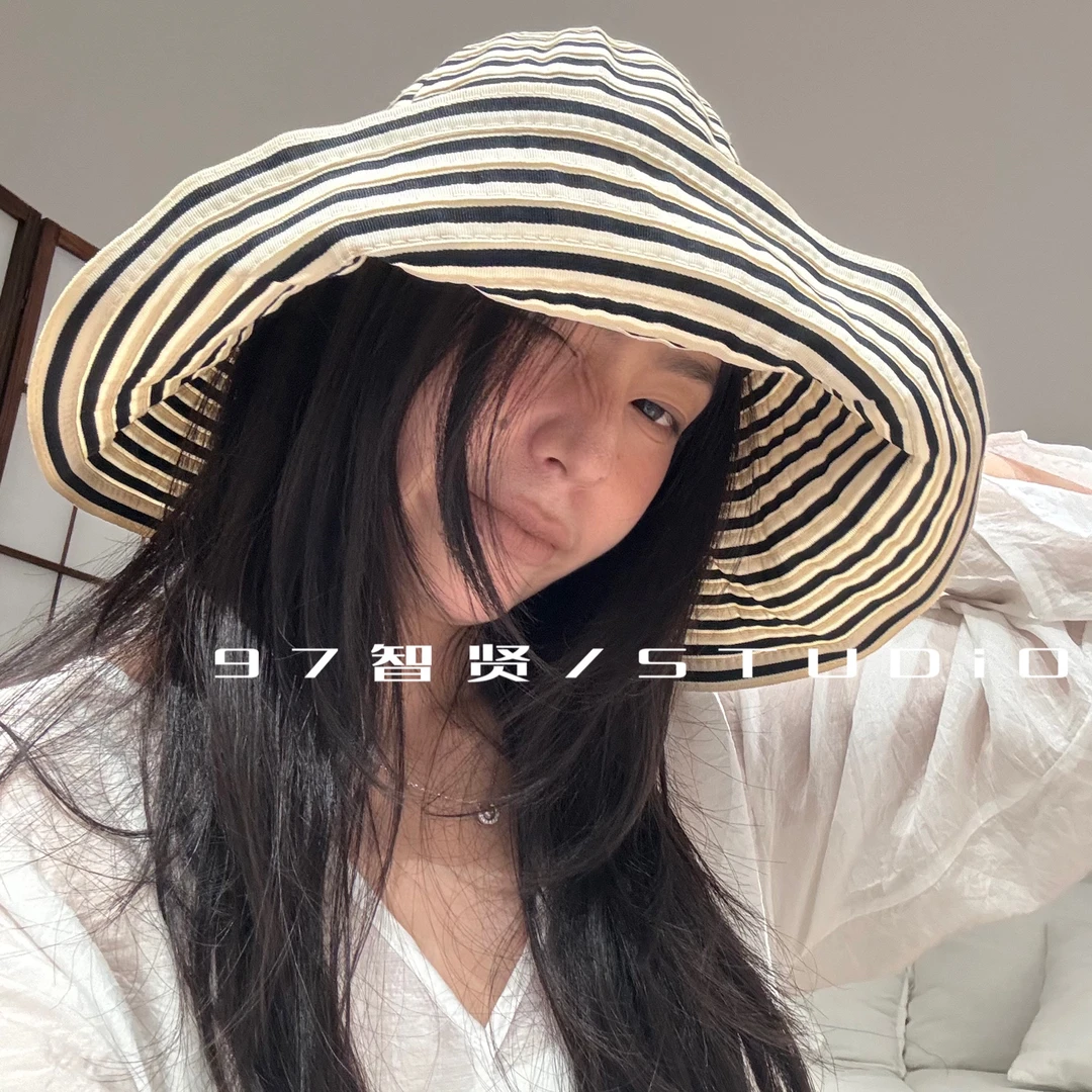 智贤 【深顶条纹可折叠防晒太阳帽盆帽夏季】遮阳帽