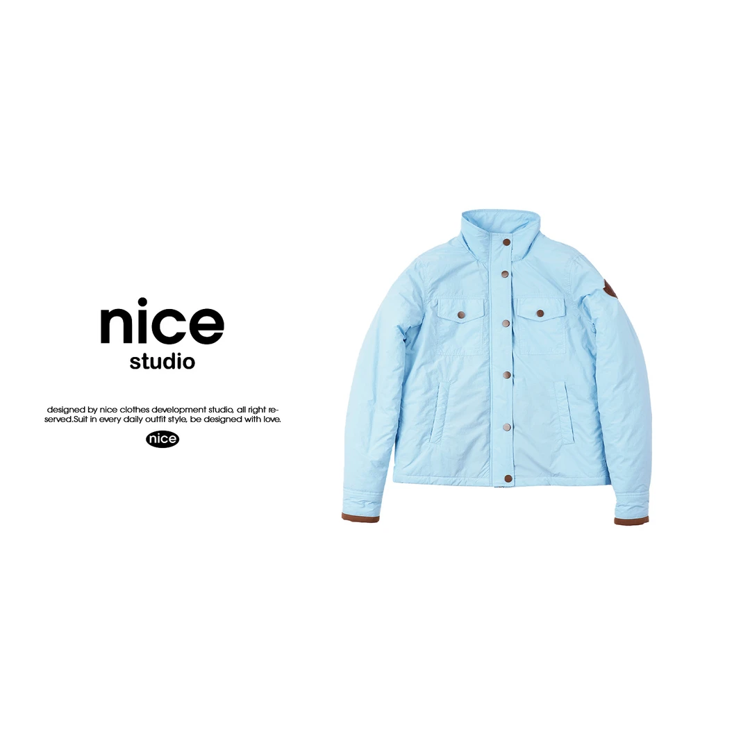 奈斯专属【撞色加棉夹克外套】WTAL4B105运动短款休闲保暖蓝色