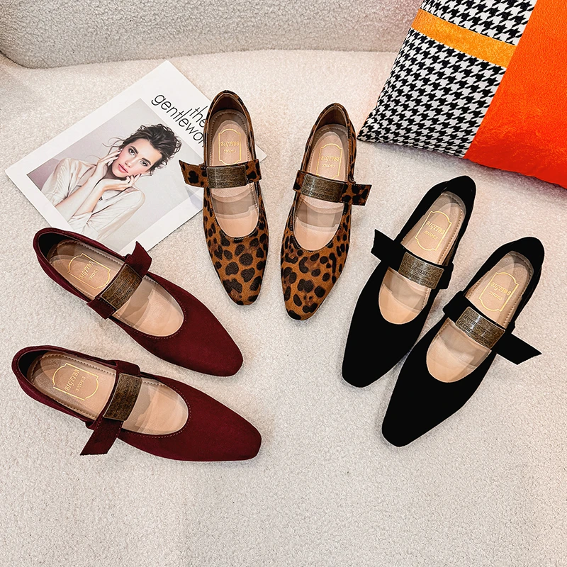 新款内增高5cm豹纹时尚百搭复古尖头一字带通勤小个子单鞋女