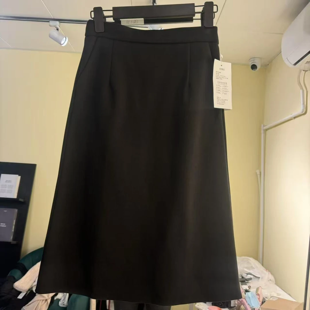 高腰显瘦口袋A字半身裙女秋冬气质百搭中长款