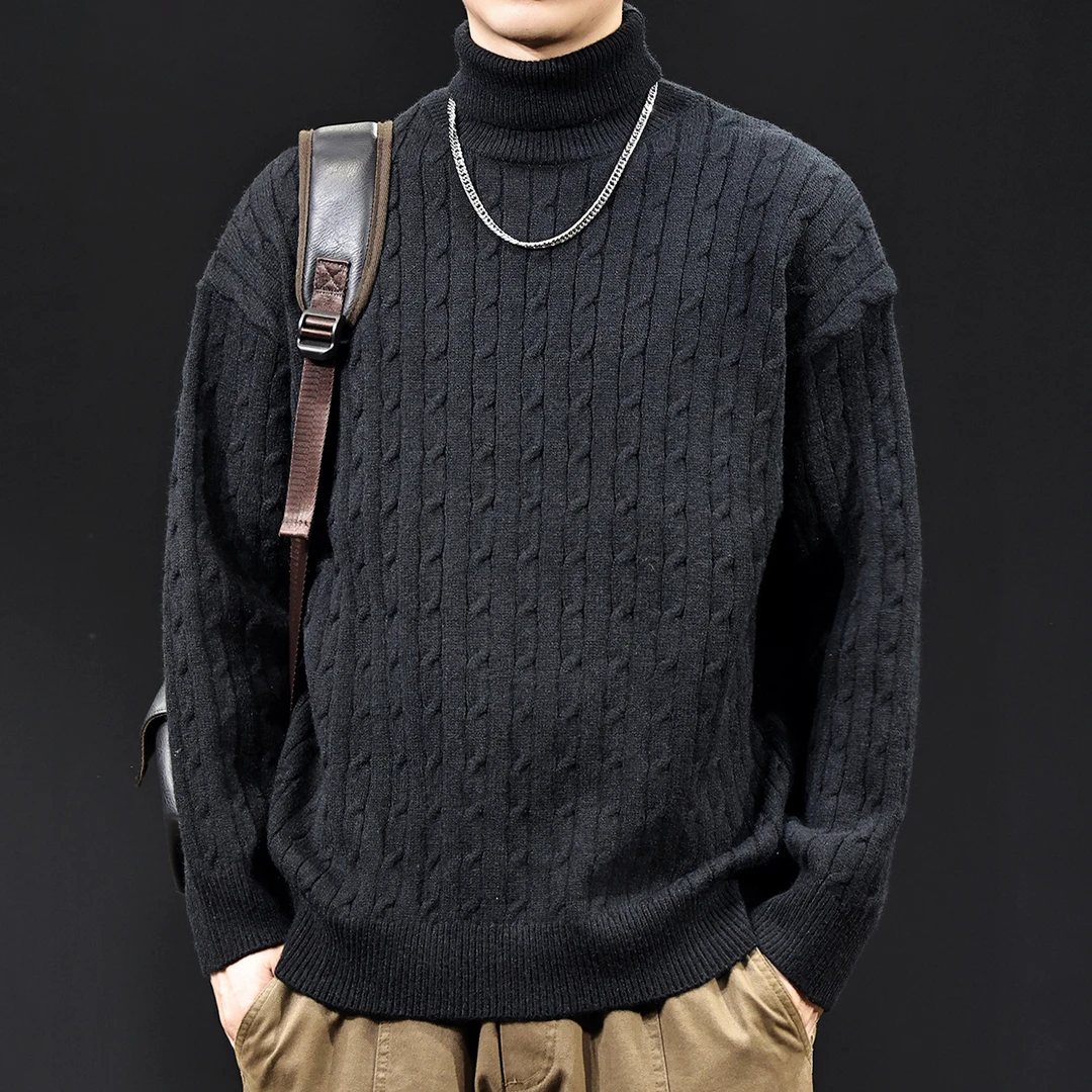 MR.MUDI/穆迪先生高端绞花纹理高领针织衫毛衣男秋冬大码衣服保暖