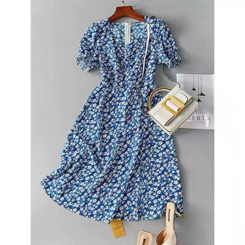 连衣裙碎花显瘦气质时尚夏季复古法式收腰Z002