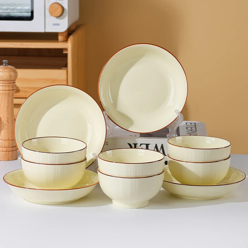 时光和煦奶油风6只米饭碗4只餐盘网红餐具碗盘家用釉下彩十件套