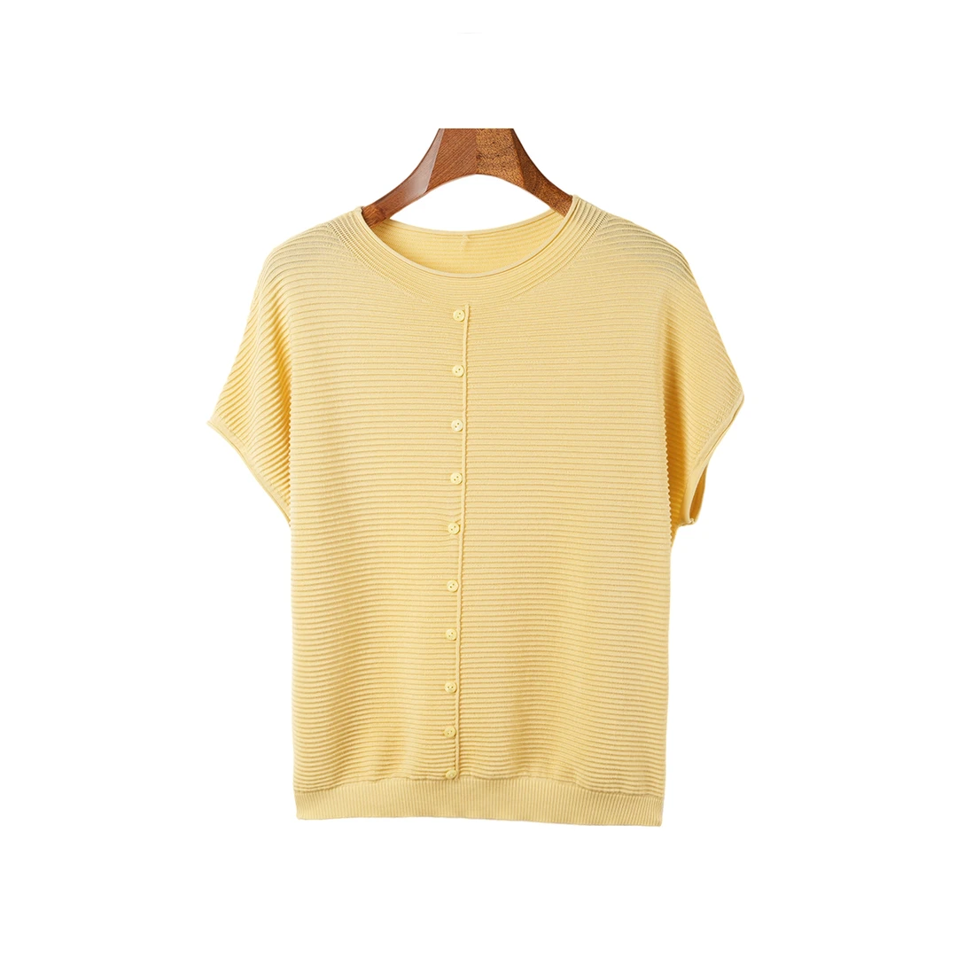 夏季短袖圆领显瘦百搭纯色短款毛针织开衫