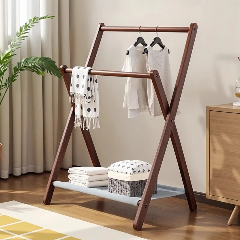 实木落地式挂衣架家用卧室衣帽架不占空间的室内折叠置物衣服架子