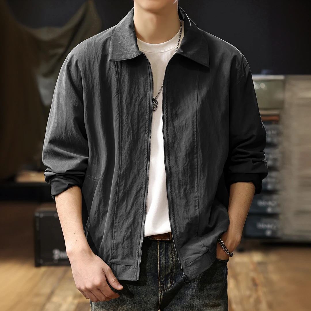 恩密比韦莱赛尔天丝复古高端外套男秋季新款潮流丝滑易打理夹克潮