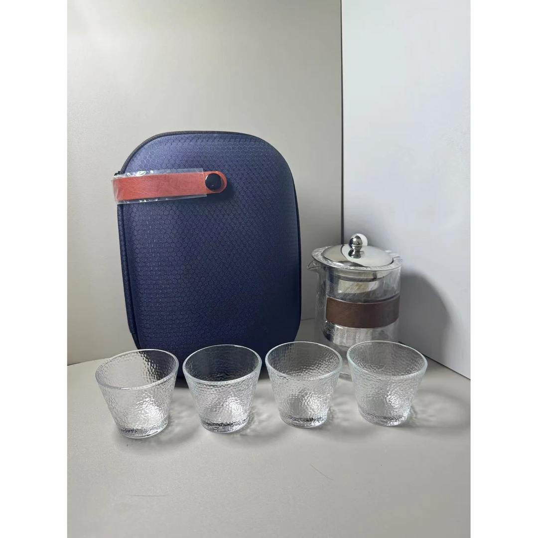 KK0783-锤纹玻璃旅行茶具一壶四杯
