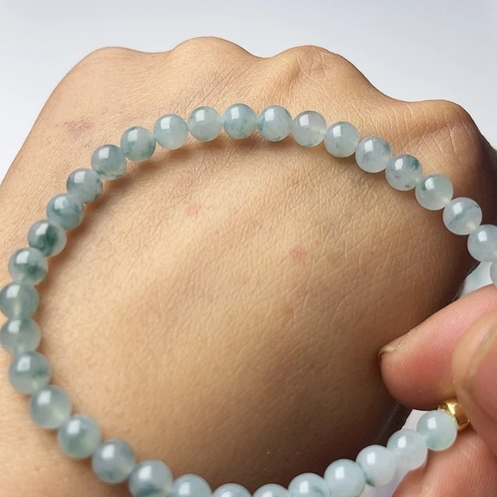 定制翡翠未镶嵌冰飘花手链，卡5.5