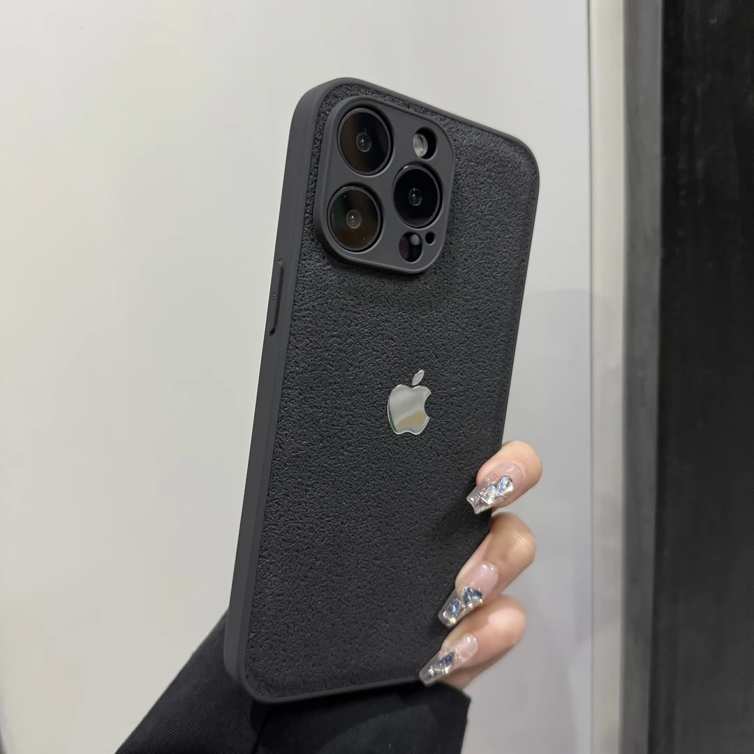 高级炭灰色月坑纹适用16Promax手机壳15苹果14全包防摔13简约磨砂