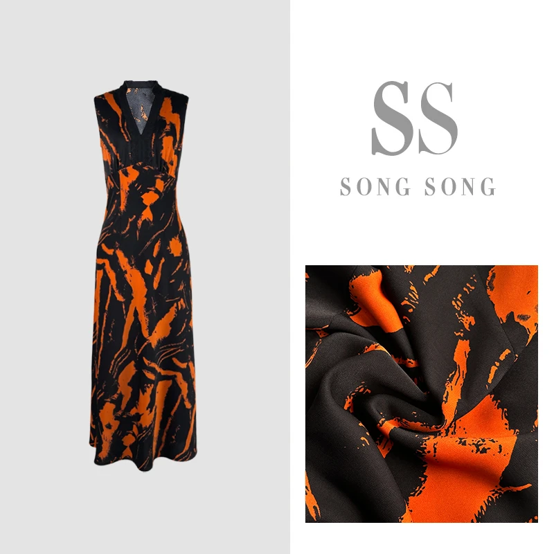 SONG-原创【连衣裙- 橙色夕阳】缎面设计时尚百搭显瘦气质背心