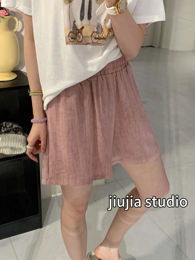 九佳 【麻感短裤】炒鸡好穿穿搭休闲高腰搭配休闲短裤宽松