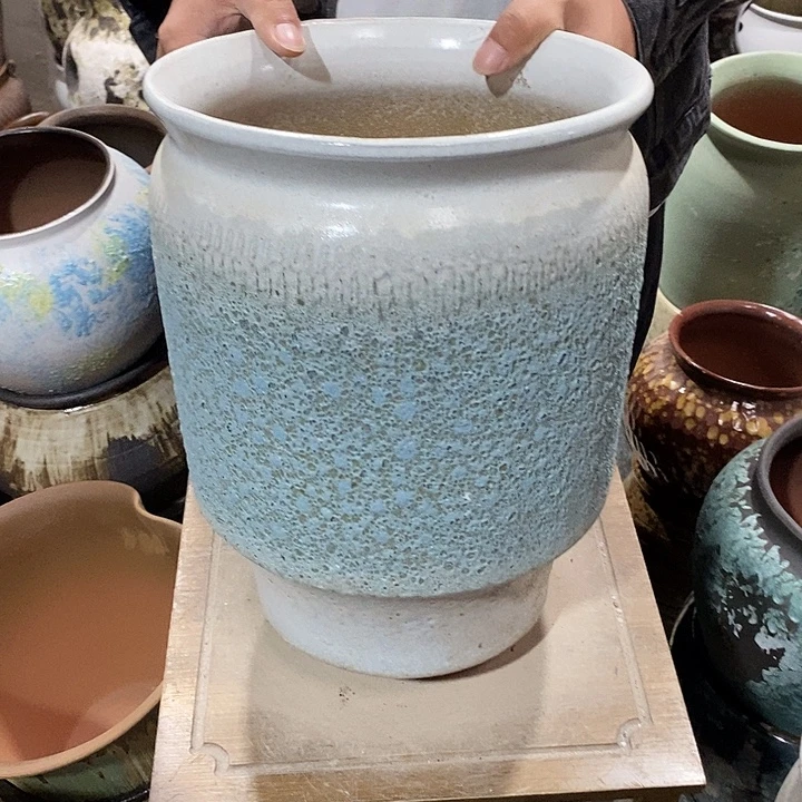 花盆紫砂口24高度31蓝气泡处理
