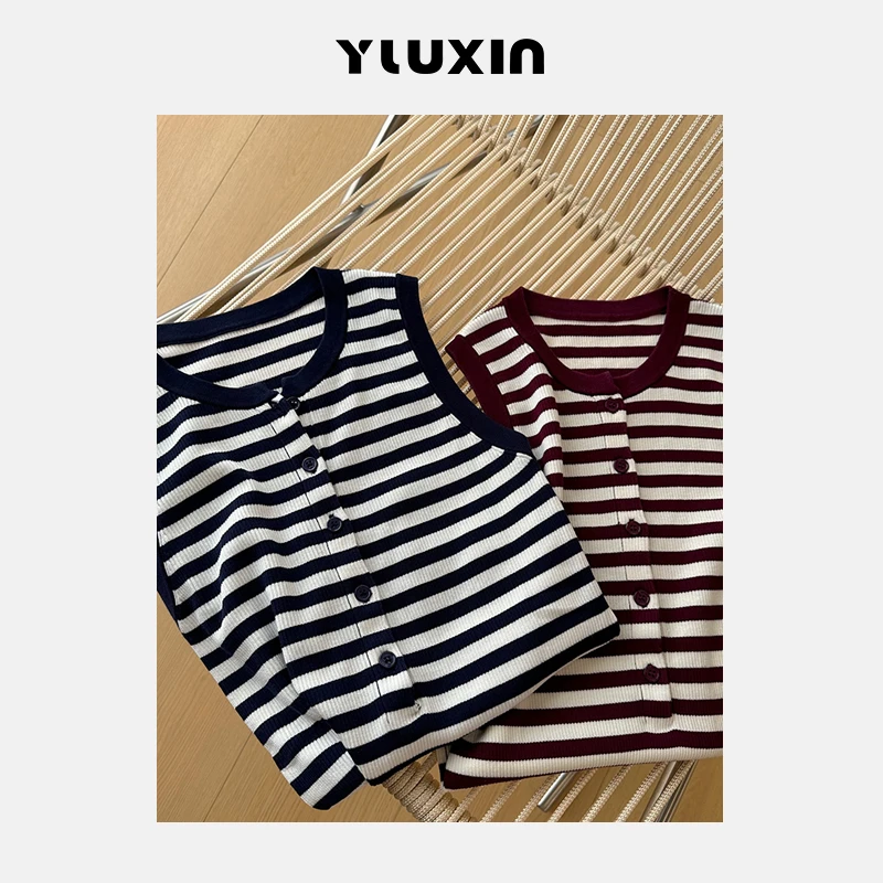【YUUXIN】韵律条纹~夏季条纹背心天丝无袖针织衫修身上衣夏季