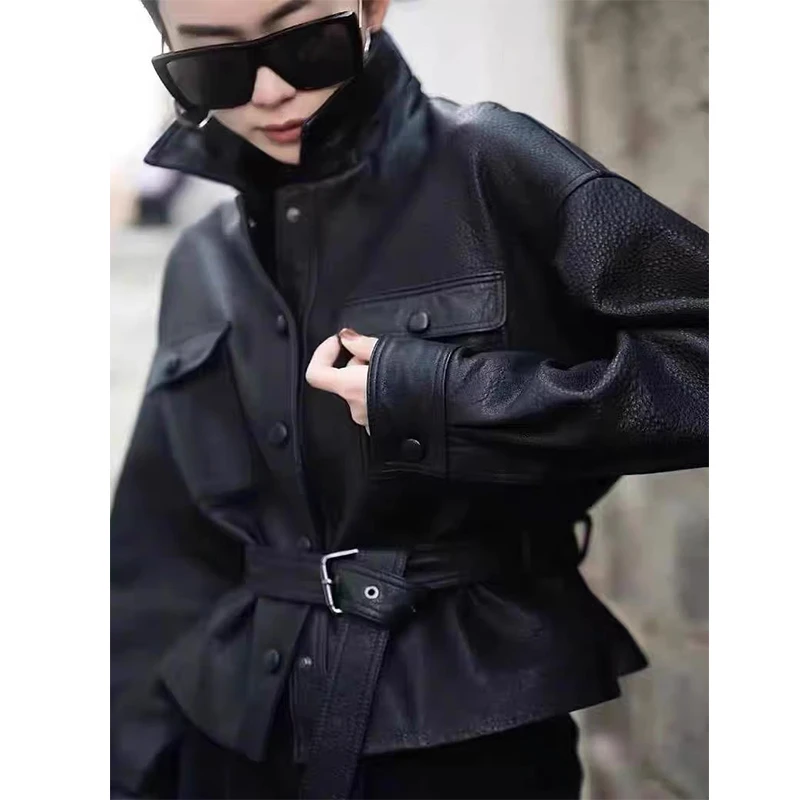 网红皮衣女士方领夹克春季宽松短款上衣街头风潮流秋季女装