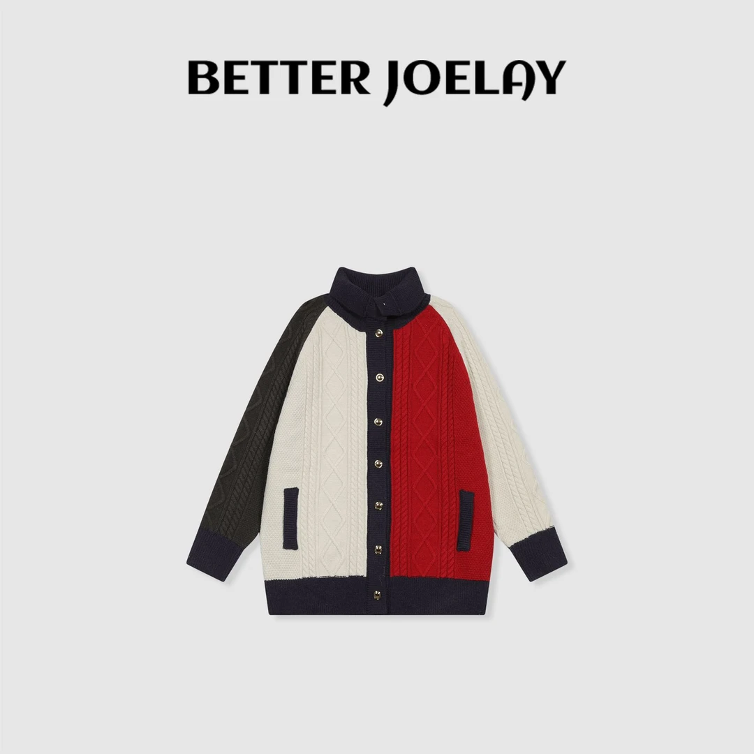 BETTER JOELAY-【善恶怪谈】时尚拼色针织开衫毛衣韩版慵懒风Z9246