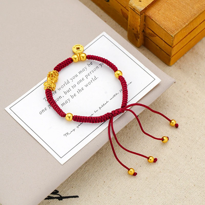 铜合金锦纶手链 本命年招财转运貔貅轻奢小众高级感女生编织手链