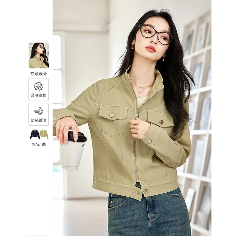 *梵希蔓复古立领拉链外套工装风气质通勤短款上衣M8188