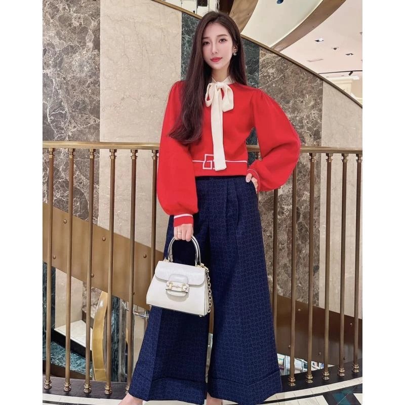 99新 GUCCI/古驰   zz025 羊毛 双G泡泡袖蝴蝶结毛衣 S码