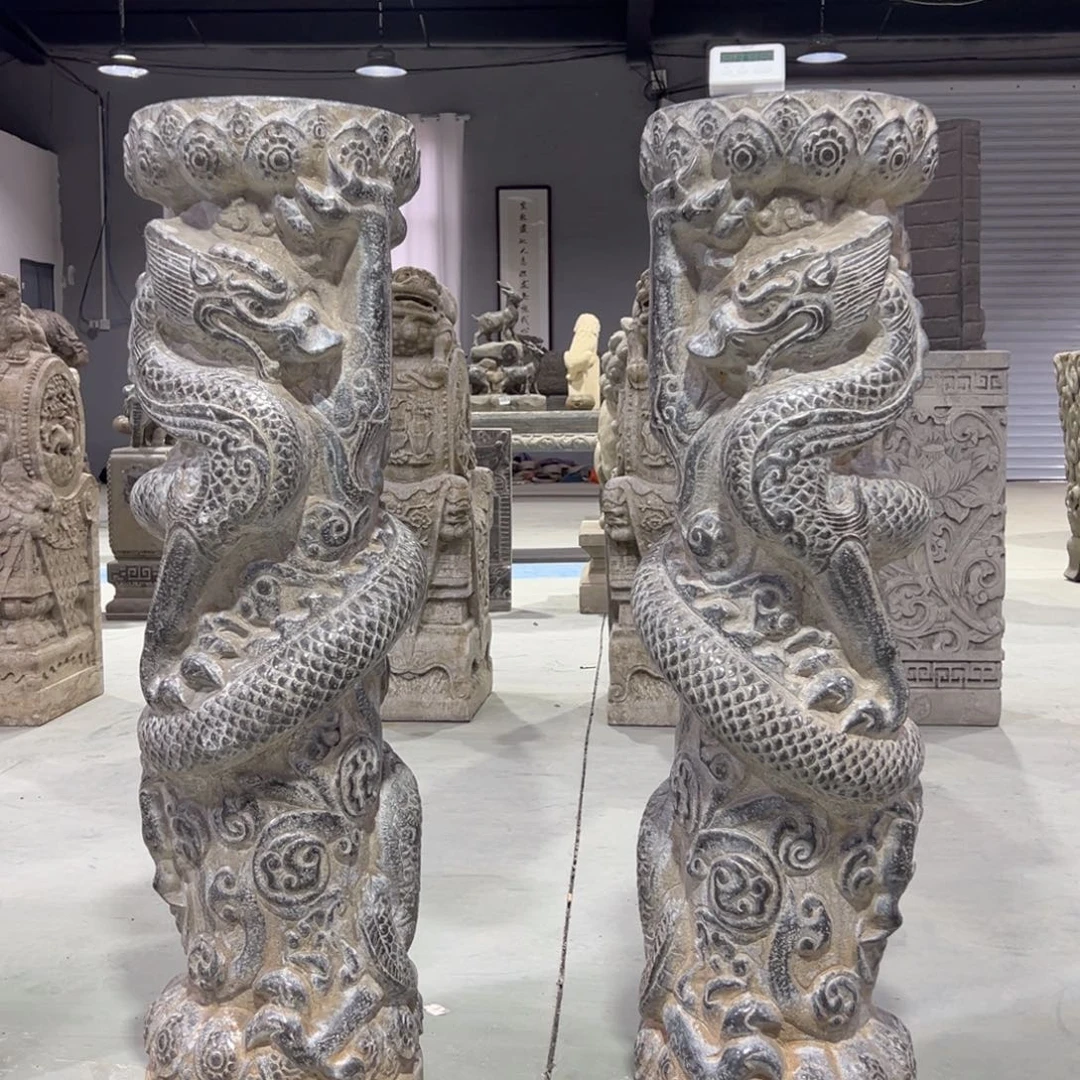 盘龙柱一对黑青石